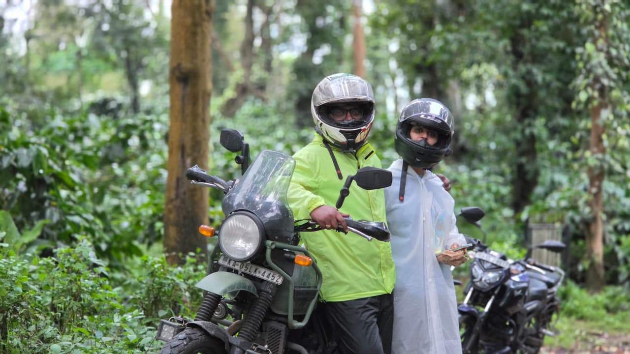 Two riders ready for a forest journey
